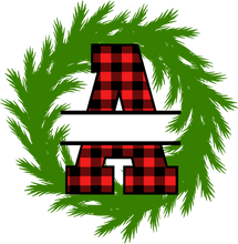 Load image into Gallery viewer, Wreath Red Plaid Monogram Split Letters
