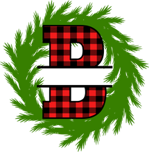 Load image into Gallery viewer, Wreath Red Plaid Monogram Split Letters