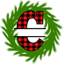Load image into Gallery viewer, Wreath Red Plaid Monogram Split Letters