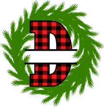 Load image into Gallery viewer, Wreath Red Plaid Monogram Split Letters