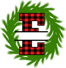 Load image into Gallery viewer, Wreath Red Plaid Monogram Split Letters