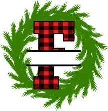 Load image into Gallery viewer, Wreath Red Plaid Monogram Split Letters