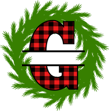 Load image into Gallery viewer, Wreath Red Plaid Monogram Split Letters
