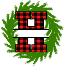 Load image into Gallery viewer, Wreath Red Plaid Monogram Split Letters
