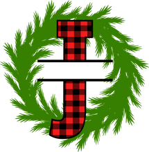 Load image into Gallery viewer, Wreath Red Plaid Monogram Split Letters