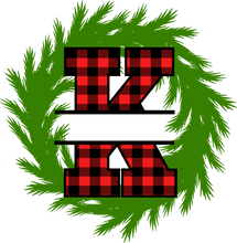 Load image into Gallery viewer, Wreath Red Plaid Monogram Split Letters