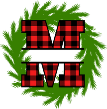 Load image into Gallery viewer, Wreath Red Plaid Monogram Split Letters