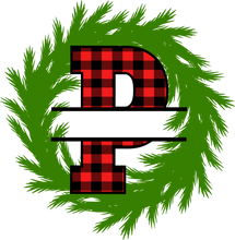 Load image into Gallery viewer, Wreath Red Plaid Monogram Split Letters