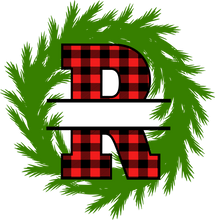 Load image into Gallery viewer, Wreath Red Plaid Monogram Split Letters