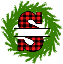 Load image into Gallery viewer, Wreath Red Plaid Monogram Split Letters