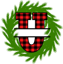 Load image into Gallery viewer, Wreath Red Plaid Monogram Split Letters