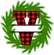Load image into Gallery viewer, Wreath Red Plaid Monogram Split Letters