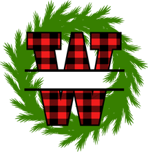 Load image into Gallery viewer, Wreath Red Plaid Monogram Split Letters