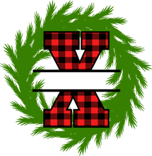 Load image into Gallery viewer, Wreath Red Plaid Monogram Split Letters