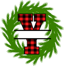 Load image into Gallery viewer, Wreath Red Plaid Monogram Split Letters