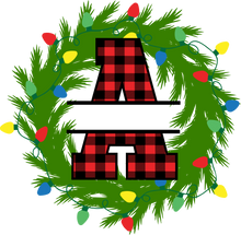 Load image into Gallery viewer, Wreath Lights Red Plaid Monogram Split Letters