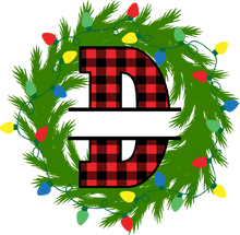 Load image into Gallery viewer, Wreath Lights Red Plaid Monogram Split Letters