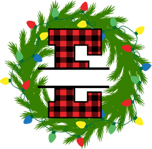 Load image into Gallery viewer, Wreath Lights Red Plaid Monogram Split Letters