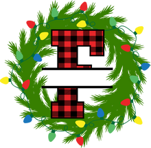 Load image into Gallery viewer, Wreath Lights Red Plaid Monogram Split Letters