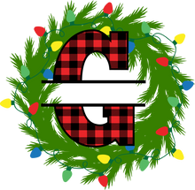 Load image into Gallery viewer, Wreath Lights Red Plaid Monogram Split Letters