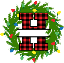 Load image into Gallery viewer, Wreath Lights Red Plaid Monogram Split Letters