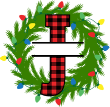 Load image into Gallery viewer, Wreath Lights Red Plaid Monogram Split Letters