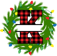 Load image into Gallery viewer, Wreath Lights Red Plaid Monogram Split Letters
