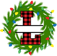 Load image into Gallery viewer, Wreath Lights Red Plaid Monogram Split Letters