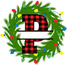 Load image into Gallery viewer, Wreath Lights Red Plaid Monogram Split Letters