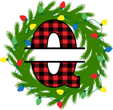 Load image into Gallery viewer, Wreath Lights Red Plaid Monogram Split Letters
