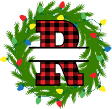 Load image into Gallery viewer, Wreath Lights Red Plaid Monogram Split Letters