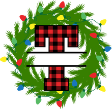 Load image into Gallery viewer, Wreath Lights Red Plaid Monogram Split Letters