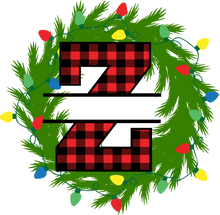 Load image into Gallery viewer, Wreath Lights Red Plaid Monogram Split Letters