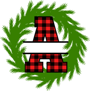 Wreath Red Plaid Monogram Split Letters