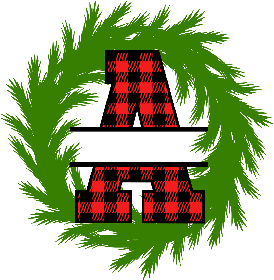 Wreath Red Plaid Monogram Split Letters