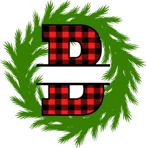 Wreath Red Plaid Monogram Split Letters
