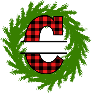 Wreath Red Plaid Monogram Split Letters