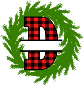 Wreath Red Plaid Monogram Split Letters