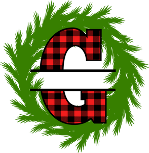 Wreath Red Plaid Monogram Split Letters