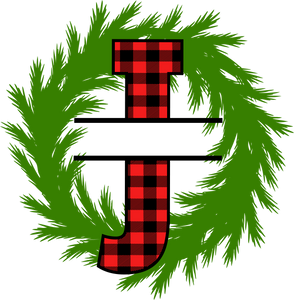 Wreath Red Plaid Monogram Split Letters