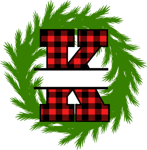 Wreath Red Plaid Monogram Split Letters
