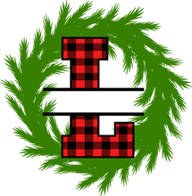 Load image into Gallery viewer, Wreath Red Plaid Monogram Split Letters
