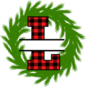 Wreath Red Plaid Monogram Split Letters