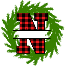 Load image into Gallery viewer, Wreath Red Plaid Monogram Split Letters
