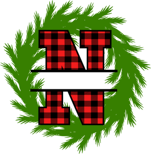Wreath Red Plaid Monogram Split Letters