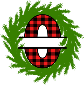 Wreath Red Plaid Monogram Split Letters