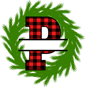 Wreath Red Plaid Monogram Split Letters