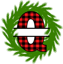 Load image into Gallery viewer, Wreath Red Plaid Monogram Split Letters
