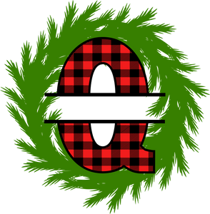 Wreath Red Plaid Monogram Split Letters