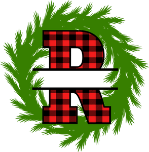 Wreath Red Plaid Monogram Split Letters